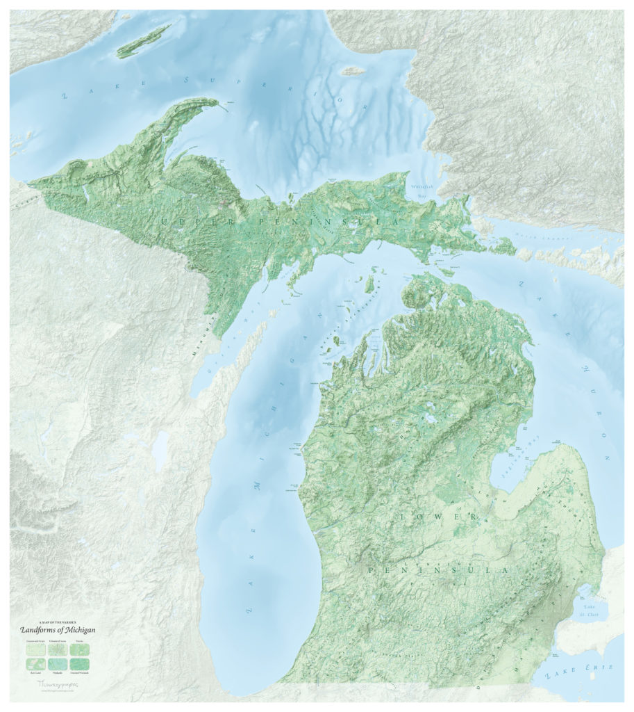 Landforms of Michigan relief map