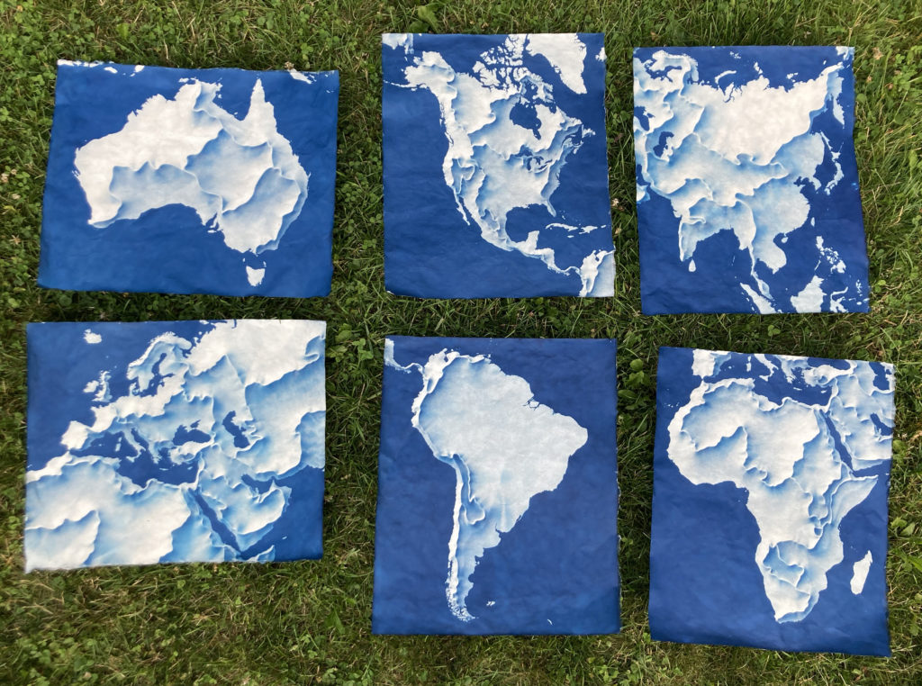 Continental Divides, a series of cyanotype relief maps