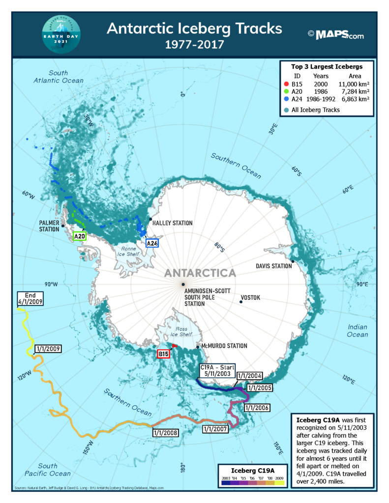 Antarctic Iceberg Tracks, 1977-2017 map