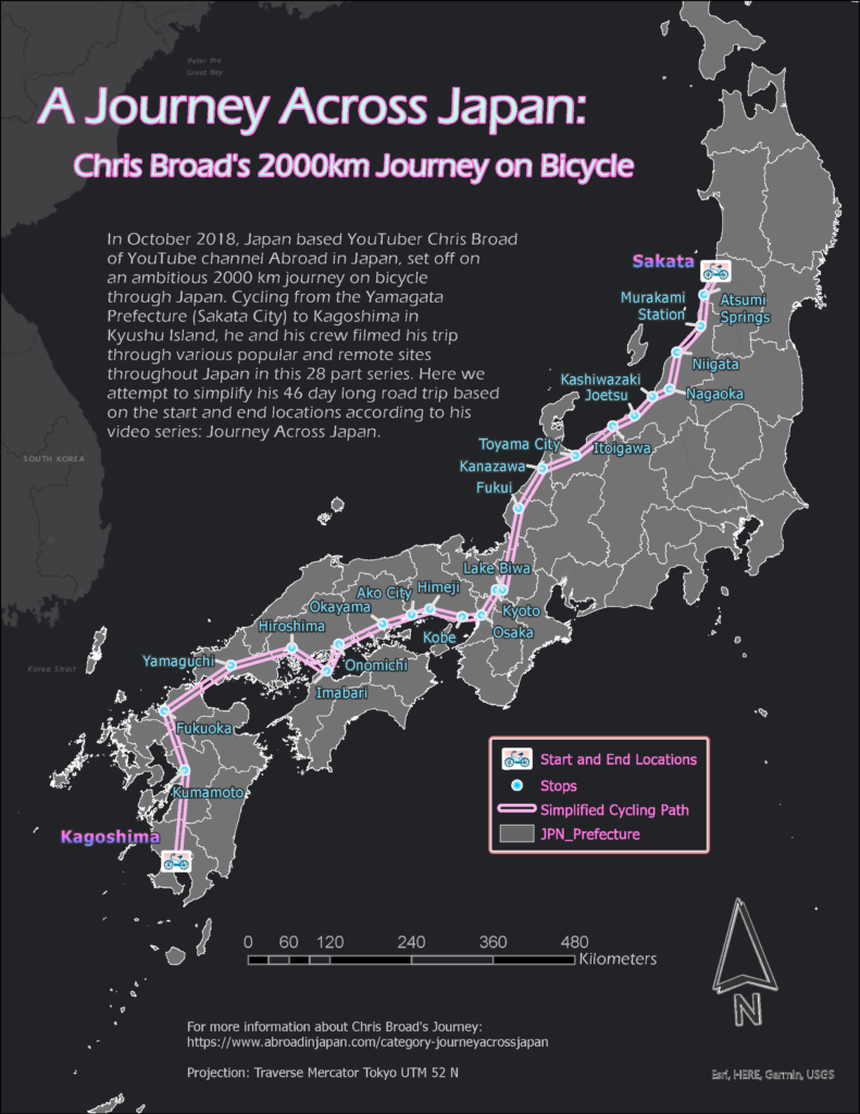 A Journey Across Japan: Chris Broad's 2000km Journey on Bicycle map