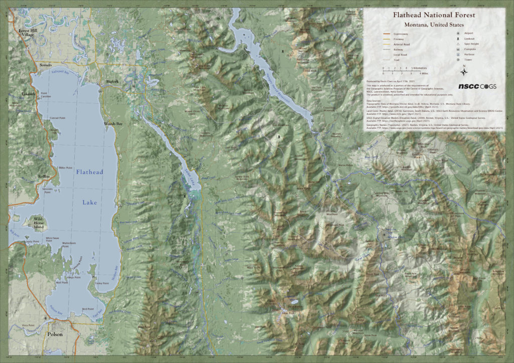 Flathead National Forest, Natural Earth Hillshade Map