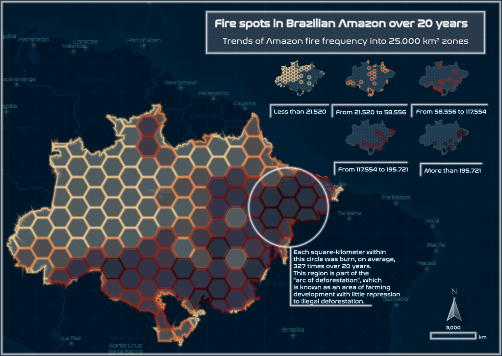 Fire spots in Brazilian Amazon over 20 years map