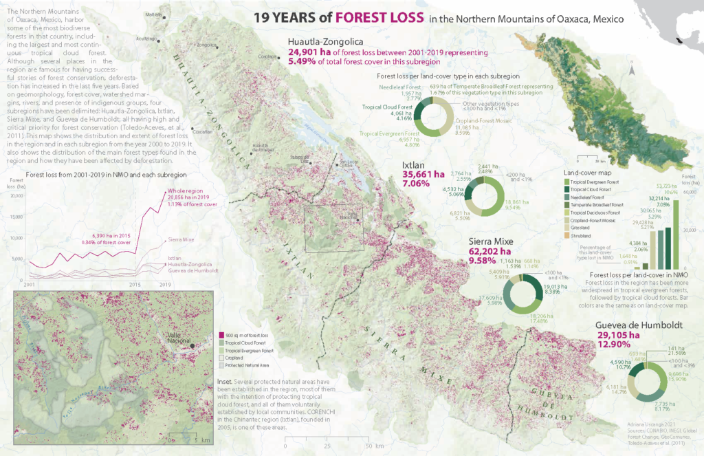 19 Years of Forest Loss in the Northern Mountains of Oaxaca, Mexico map