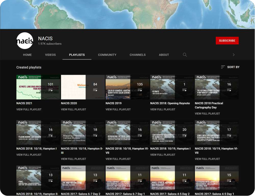 A screenshot of the NACIS YouTube page