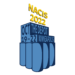 NACIS 2022 conference logo. The illustration depicts a light blue grain elevator covered by the words "NACIS 2022" in bright yellow text, "October 19-22" in dark blue text, and "The Depot, Minneapolis" in light blue text..