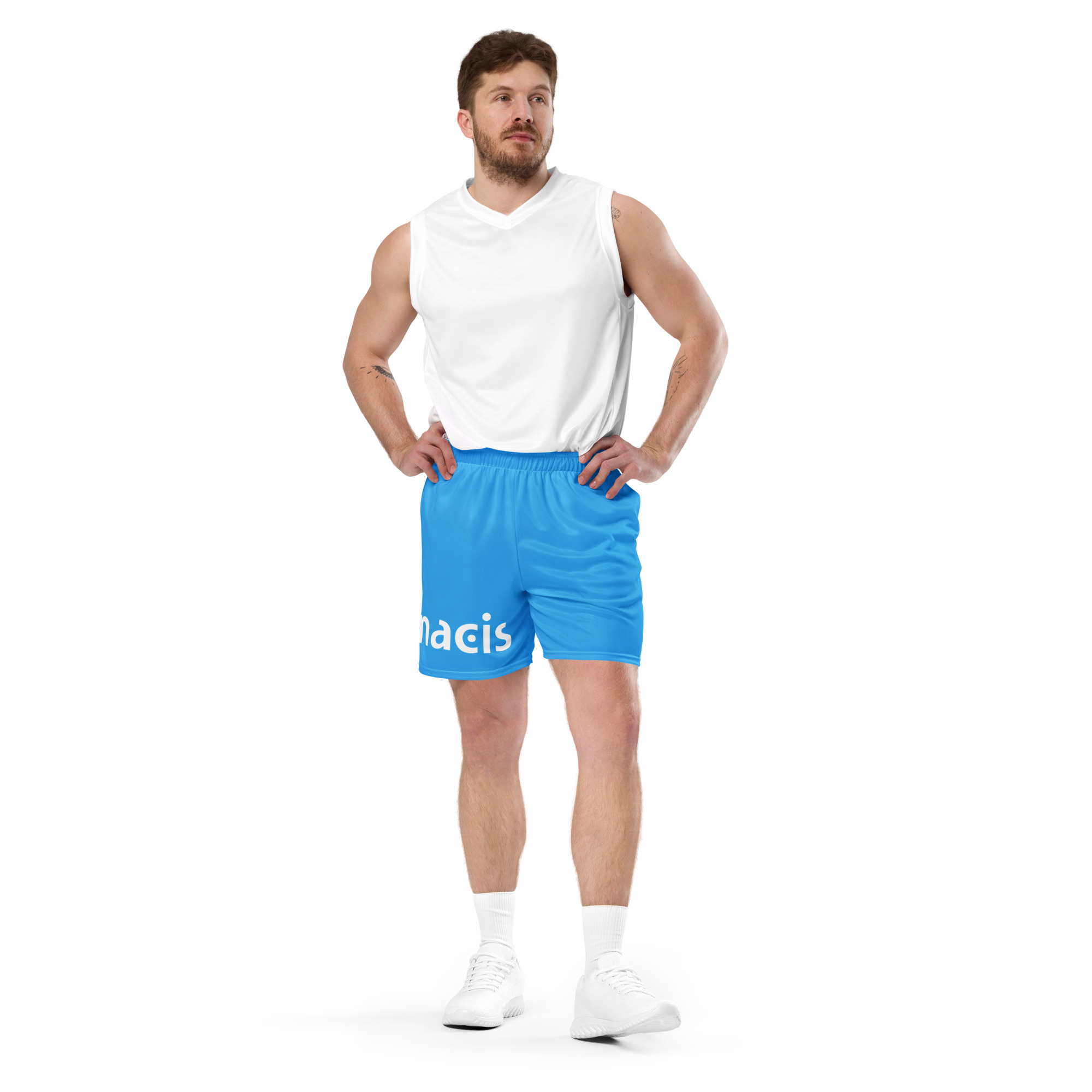 NACIS Unisex Mesh Shorts - Blue and White - Image 3